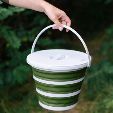 Ведро Tribe Water Bucket Lid 10 л силиконовое с крышкой T-FJ-0050, olive